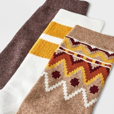 Men's Striped Autumn Fairisle Crew Socks 3pk - Goodfellow & Co™ Tan/Brown/Yellow 6-12 3 Men's Striped Autumn Fairisle Crew Socks 3pk - Goodfellow & Co™ Tan/Brown/Yellow 6-12