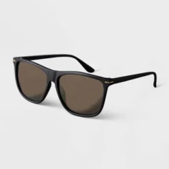 Men's Plastic Oversized Rectangle Sunglasses - Goodfellow & Co™ Black: UV Protection, Recycled Frame