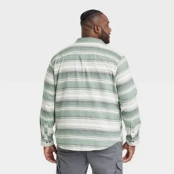 Men's Big & Tall Striped Standard Fit Long Sleeve Button-Down Shirt - Goodfellow & Coâ„¢ Olive Green