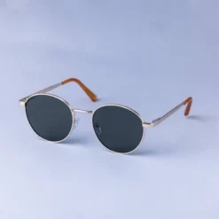 Men's Round Metal With Spring Hinges Sunglasses - Goodfellow & Co™ Gold: Medium Fit, UV Protection, Recycled Metal Frame