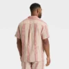 Men's Striped Linen-Blend Camp Shirt - Goodfellow & Co™ Beige/Pink