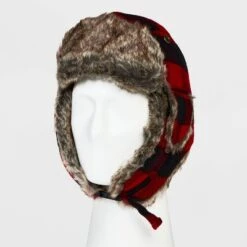Men's Plaid Faux Fur Trapper Hat - Goodfellow & Coâ„¢ Red