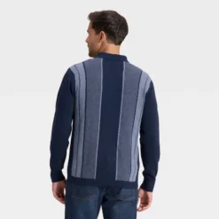 Men's Long Sleeve Jacquard Full Button Polo Sweater - Goodfellow & Coâ„¢ Blue