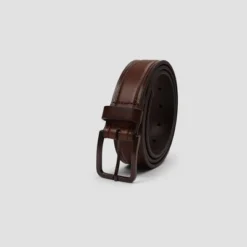 Men's Leather Strap With Heat Crease & Edge Stitch Belt - Goodfellow & Coâ„¢ Brown