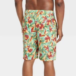 Men's 9" Leaf Print E-Board Swim Shorts - Goodfellow & Coâ„¢ Green/Red