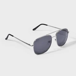 Men's Aviator Metal Sunglasses - Goodfellow & Co™ Silver: Impact-Resistant, Maximum UV Protection