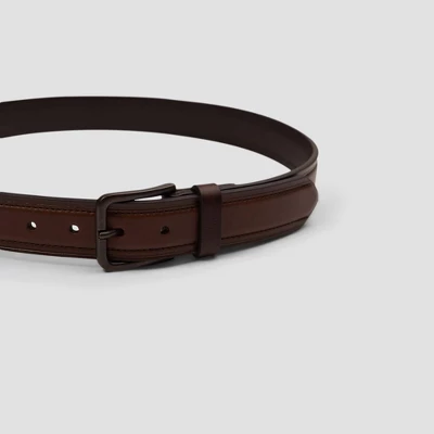 Men's Leather Strap With Heat Crease & Edge Stitch Belt - Goodfellow & Co™ Brown 4 Men's Leather Strap With Heat Crease & Edge Stitch Belt - Goodfellow & Co™ Brown - Image 2